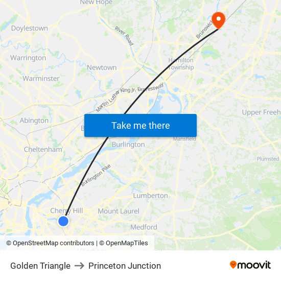 Golden Triangle to Princeton Junction map