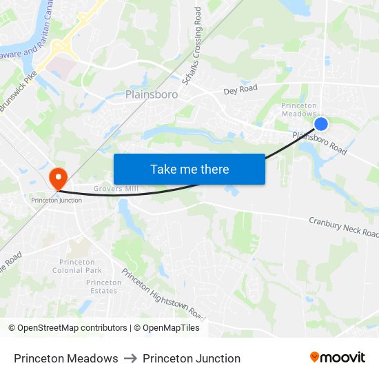 Princeton Meadows to Princeton Junction map