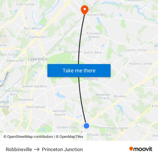 Robbinsville to Princeton Junction map