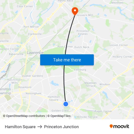 Hamilton Square to Princeton Junction map