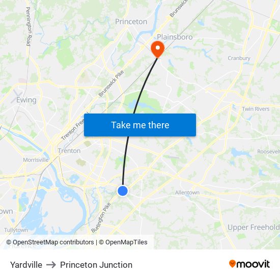 Yardville to Princeton Junction map