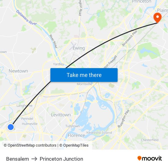 Bensalem to Princeton Junction map
