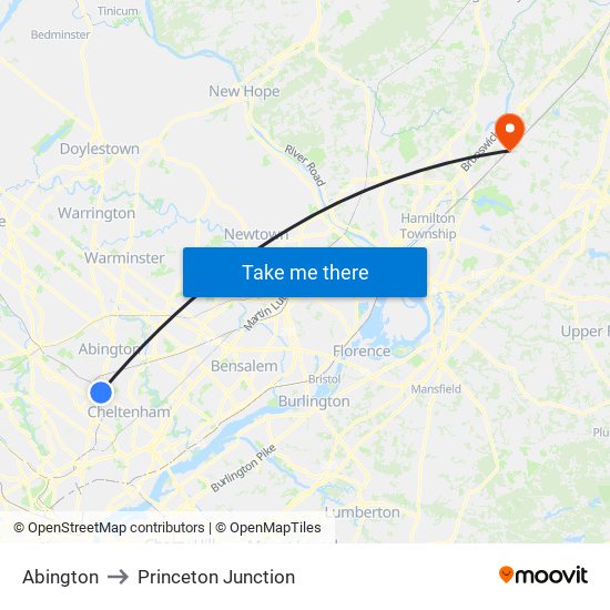 Abington to Princeton Junction map