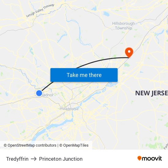 Tredyffrin to Princeton Junction map