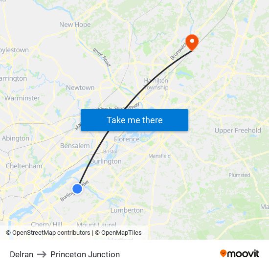 Delran to Princeton Junction map