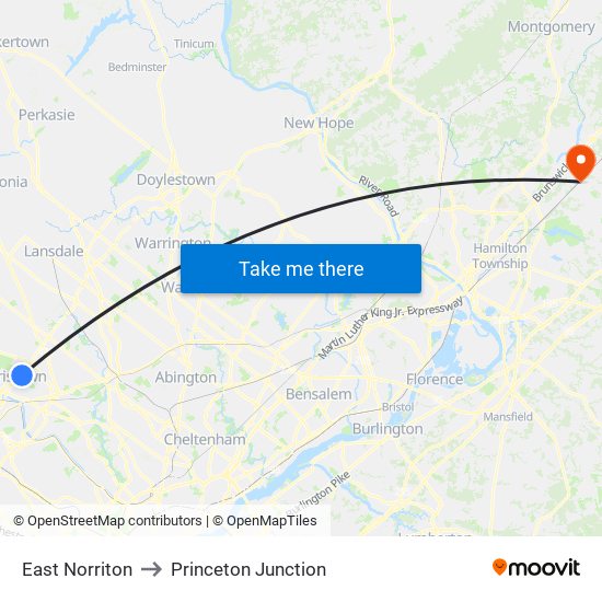 East Norriton to Princeton Junction map