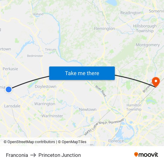 Franconia to Princeton Junction map