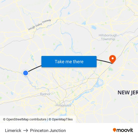 Limerick to Princeton Junction map