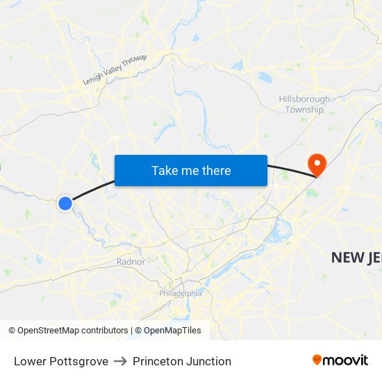 Lower Pottsgrove to Princeton Junction map