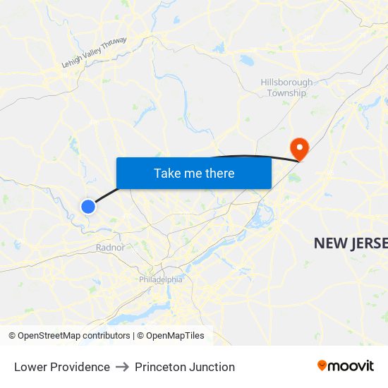 Lower Providence to Princeton Junction map
