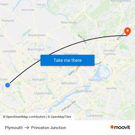 Plymouth to Princeton Junction map