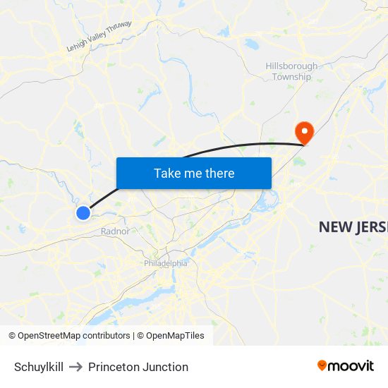 Schuylkill to Princeton Junction map