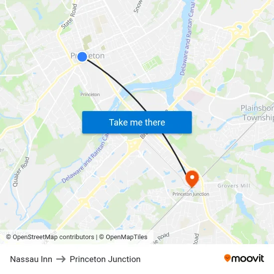 Nassau Inn to Princeton Junction map