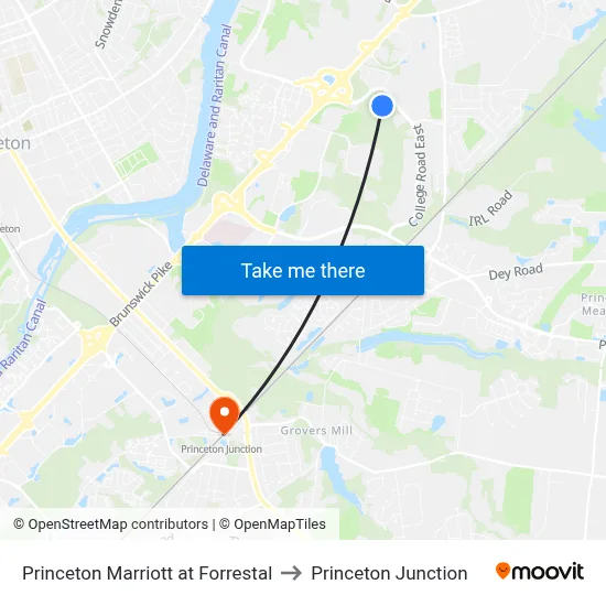 Princeton Marriott at Forrestal to Princeton Junction map
