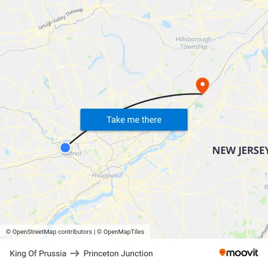 King Of Prussia to Princeton Junction map