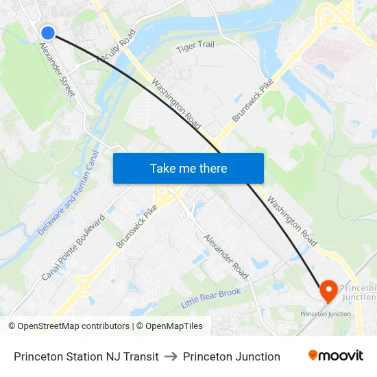 Princeton Station NJ Transit to Princeton Junction map