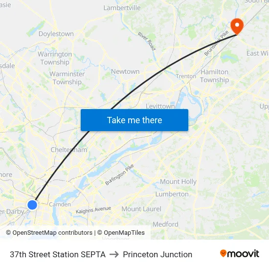 37th Street Station SEPTA to Princeton Junction map