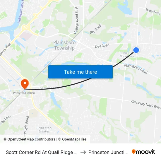 Scott Corner Rd At Quail Ridge Dr to Princeton Junction map