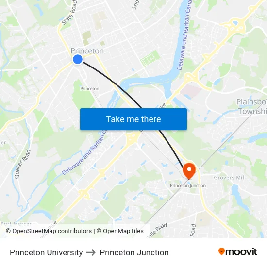 Princeton University to Princeton Junction map