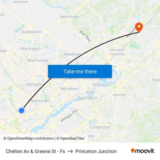 Chelten Av & Greene St - Fs to Princeton Junction map