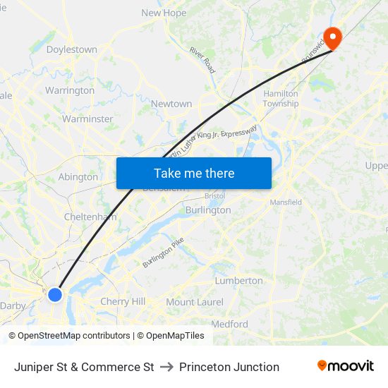 Juniper St & Commerce St to Princeton Junction map