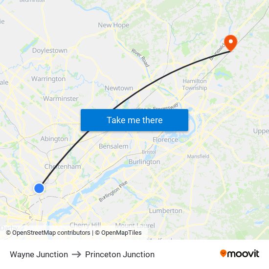 Wayne Junction to Princeton Junction map