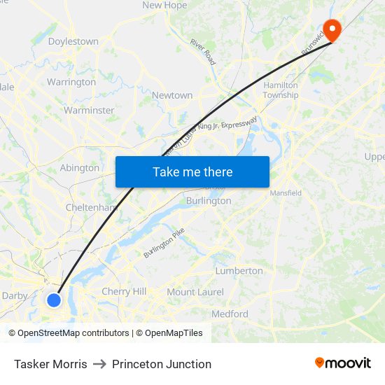 Tasker Morris to Princeton Junction map