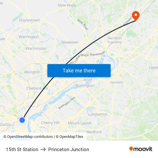 15th St Station to Princeton Junction map