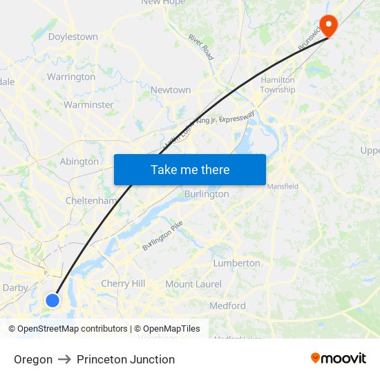 Oregon to Princeton Junction map