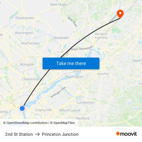 2nd St Station to Princeton Junction map