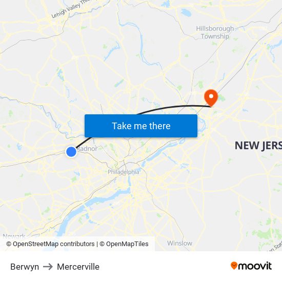 Berwyn to Mercerville map