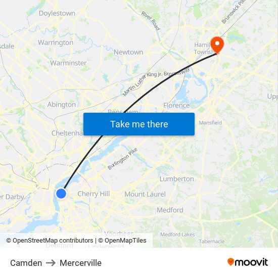 Camden to Mercerville map