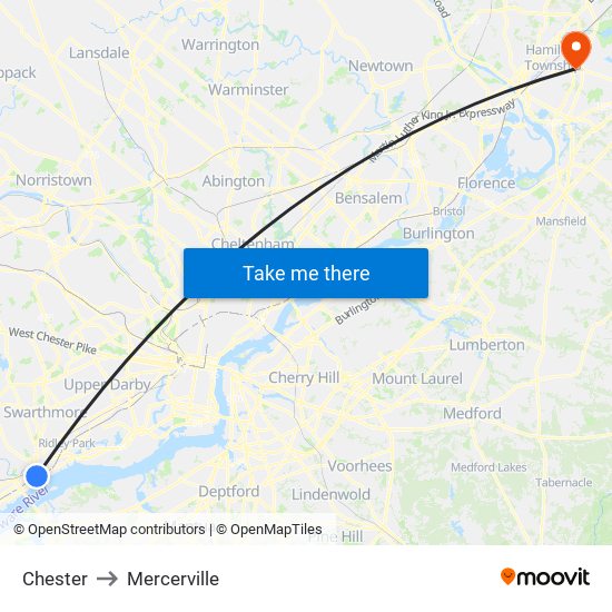 Chester to Mercerville map