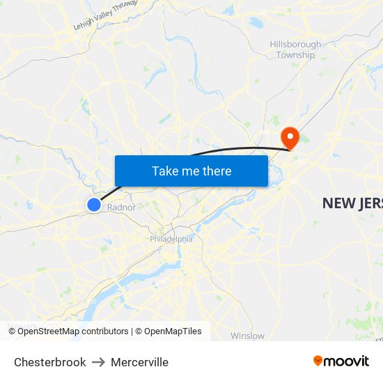 Chesterbrook to Mercerville map