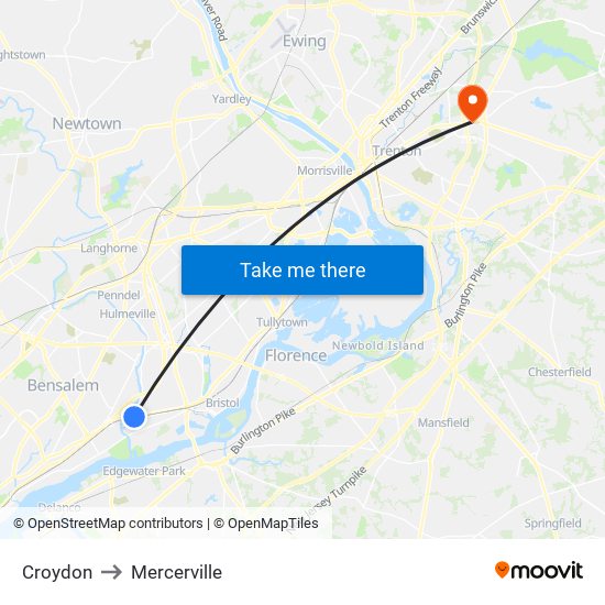 Croydon to Mercerville map