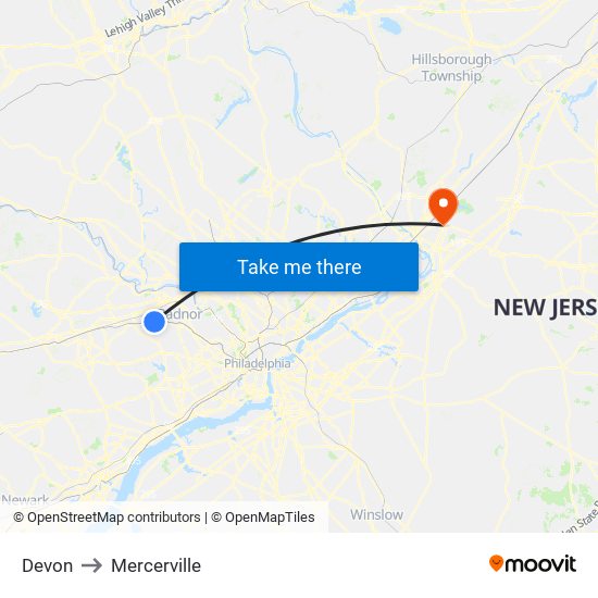 Devon to Mercerville map