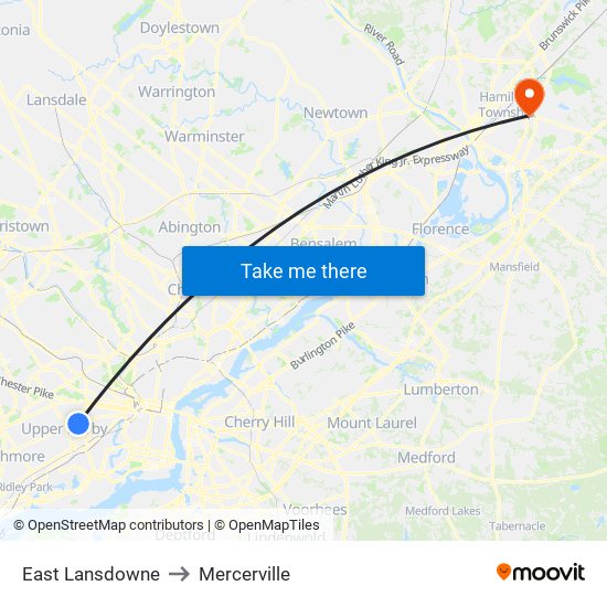 East Lansdowne to Mercerville map