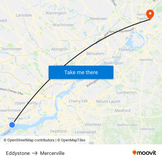 Eddystone to Mercerville map