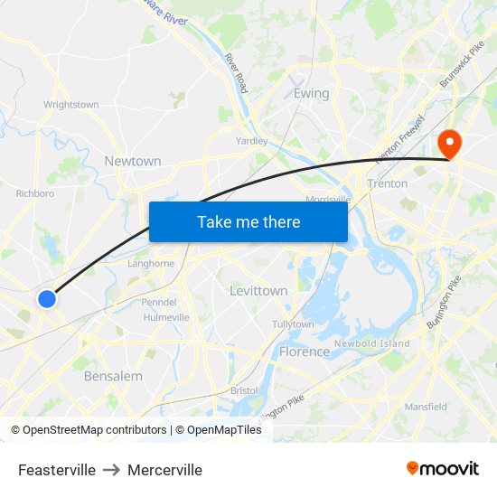 Feasterville to Mercerville map