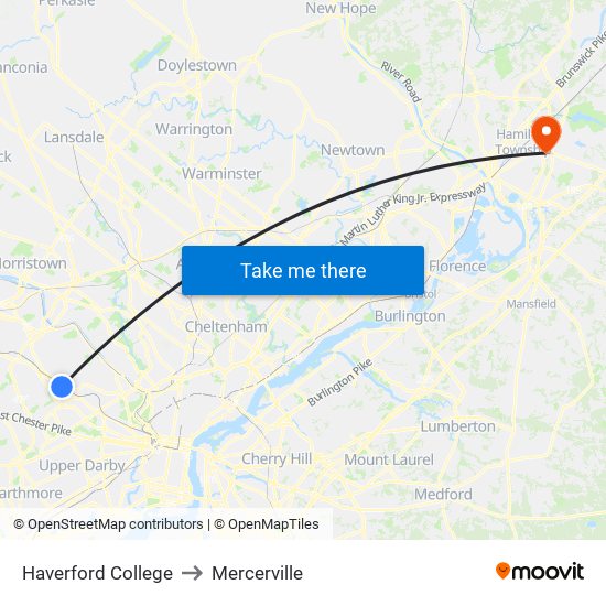 Haverford College to Mercerville map