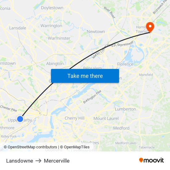 Lansdowne to Mercerville map