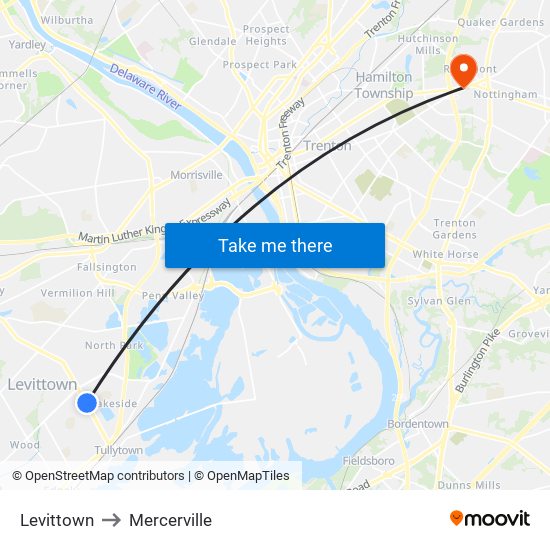 Levittown to Mercerville map