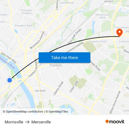 Morrisville to Mercerville map