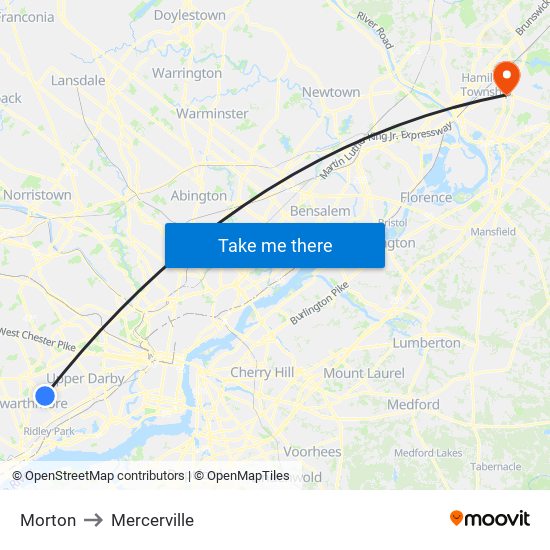 Morton to Mercerville map