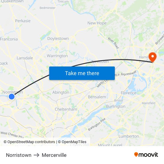 Norristown to Mercerville map