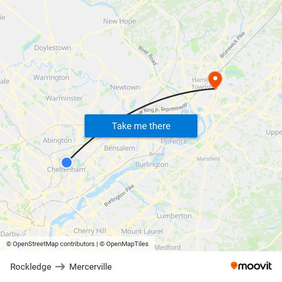 Rockledge to Mercerville map