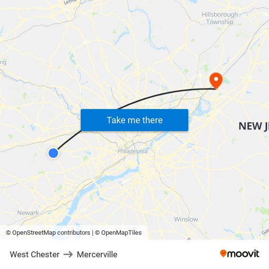 West Chester to Mercerville map