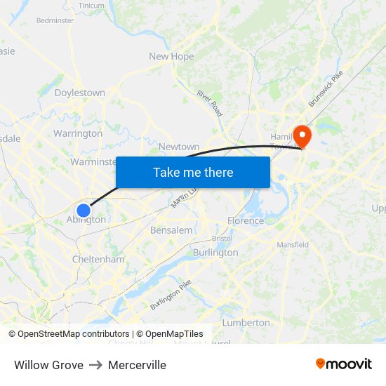 Willow Grove to Mercerville map