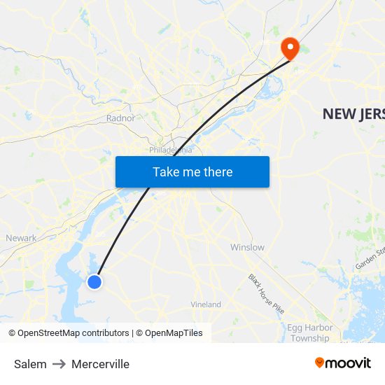 Salem to Mercerville map