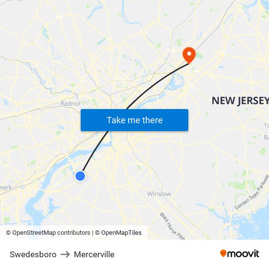 Swedesboro to Mercerville map